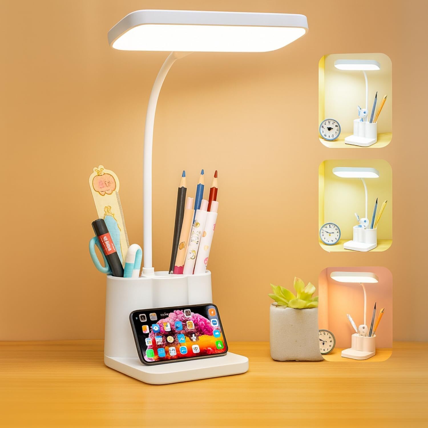 3 in 1 Desk Lamp with Pen & Phone Holder Study Lamp with Touch Sensor 3 Modes Study Lamp