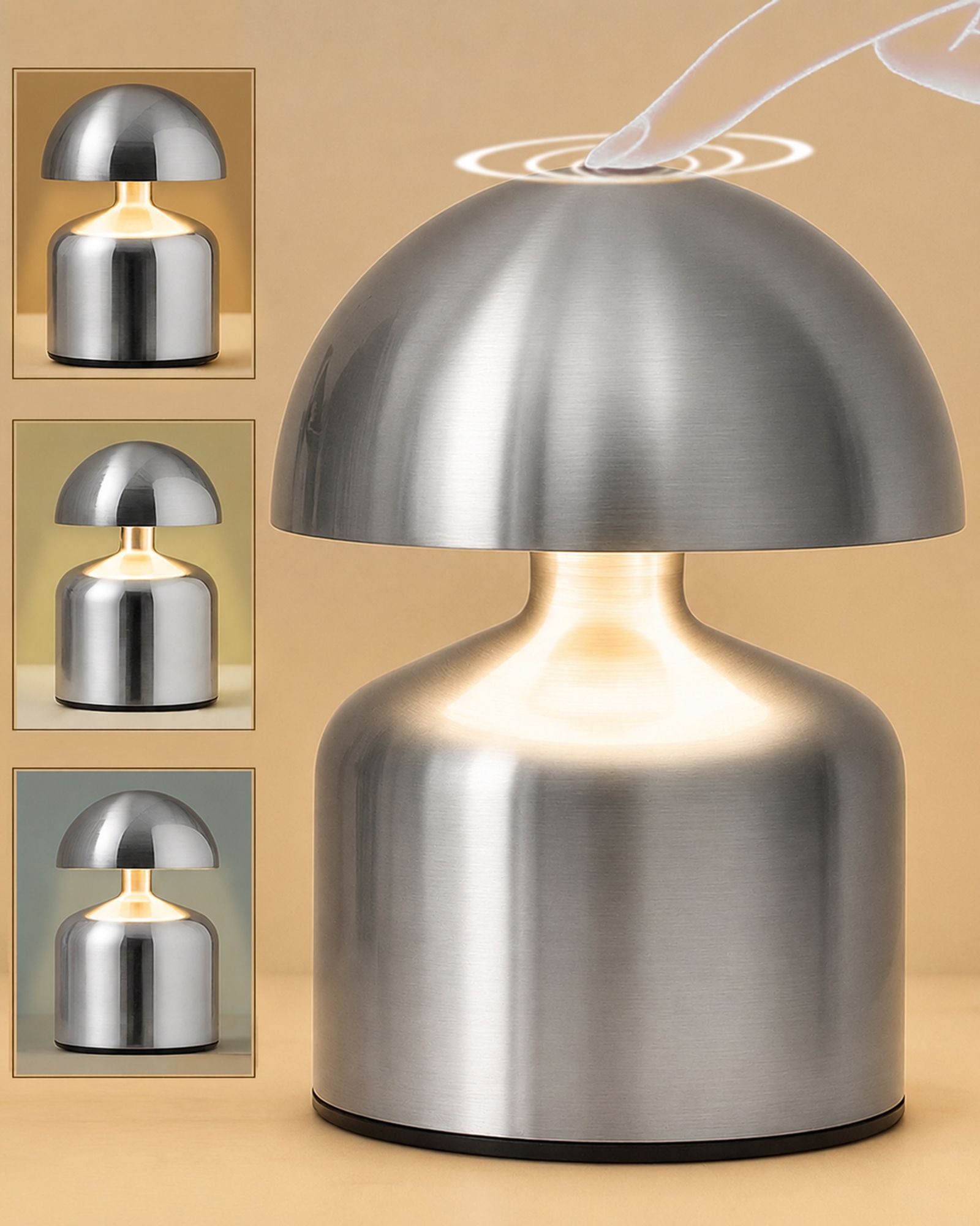 homesake Mushroom Touch Lamp, Bedside Lamp with 3-Color Touch & Wireless Charging Silver Night Lamp-picture-27