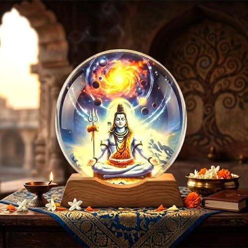 Lord Shiva LED Night Lamp Wooden Base Spiritual Home Decor Light Table Lamp-image-30
