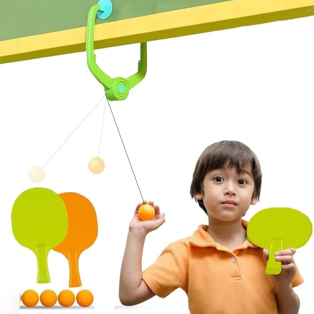 Kids Hanging Table Tennis Trainer Set with 2 Paddles, 5 Balls and Adjustable Table Tennis Kit-image-48