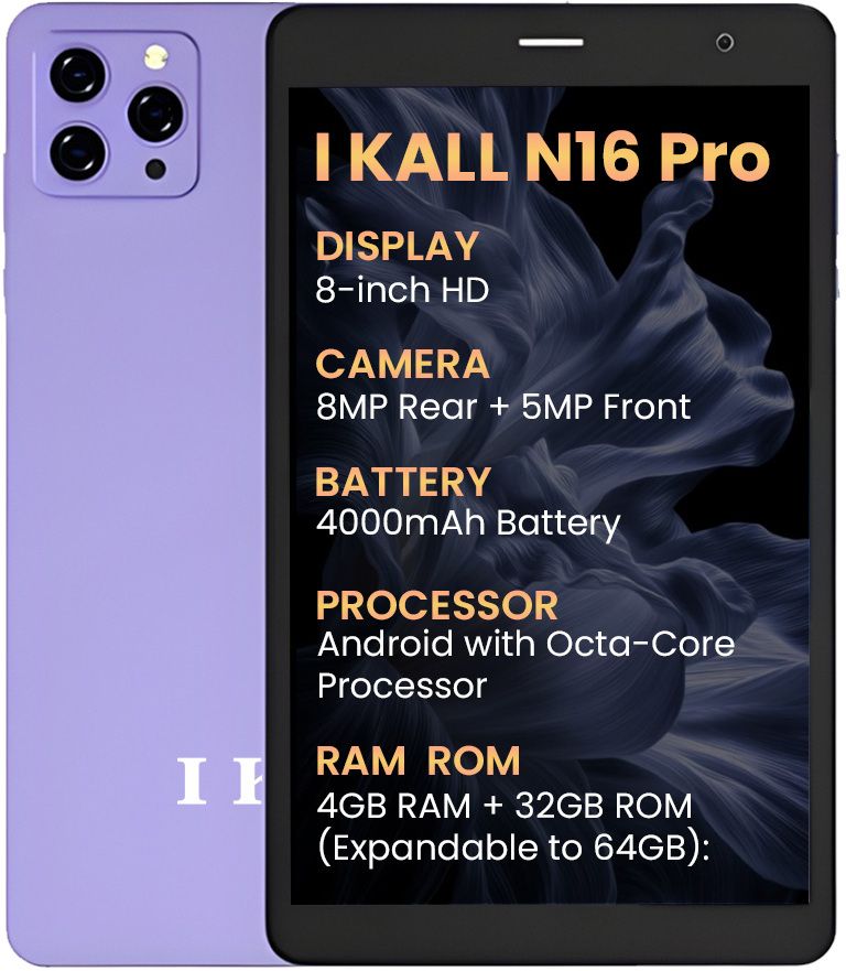 I Kall N16 PRO Tablet - 4000mAh Battery, Powerful Octa-Core Processor, 8MP Rear Camera 4 GB RAM 32 GB ROM 8 inch with 4G Octa-Core Tablet (Purple)