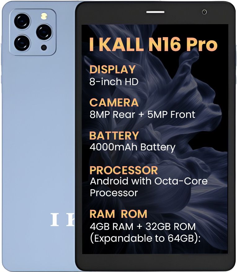 I Kall N16 PRO Tablet - 4000mAh Battery, Powerful Octa-Core Processor, 8MP Rear Camera 4 GB RAM 32 GB ROM 8 inch with 4G Tablet (Blue)