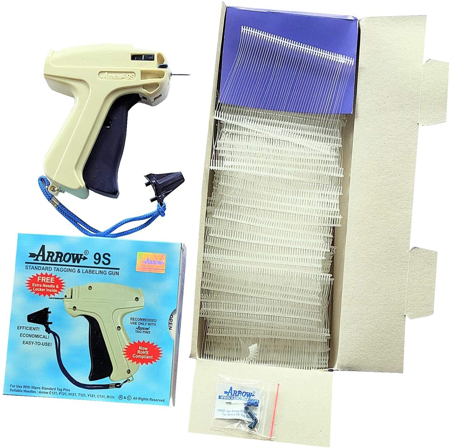 9S Machine + 5000pcs 75 MM TAG Clothing Garment Price Label Free with1Needle Taging Gun