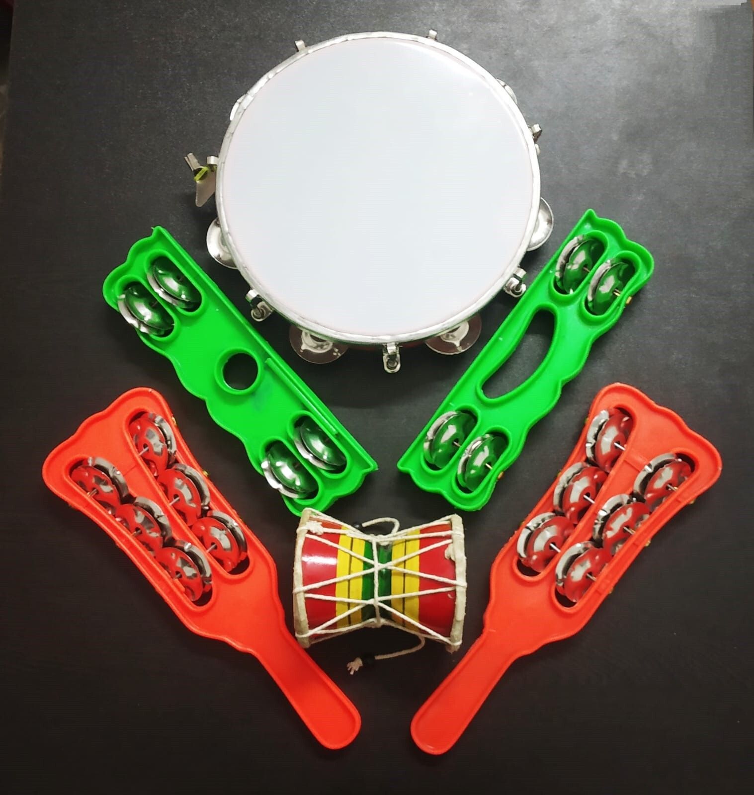 Plastic Hand Taal, Khartal, Damru, 08 inch Dafli combo use For Bhajan & Kirtans Kartal Instrument-image-26