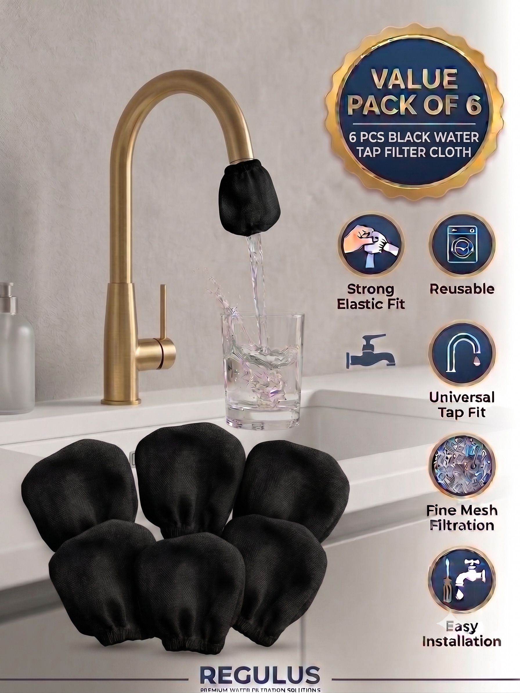 regulus Elastic Fit Tap Filter (6-Piece): Reusable Double Layer Washable Cotton Cloth Tap Mount Water Filter-picture-37