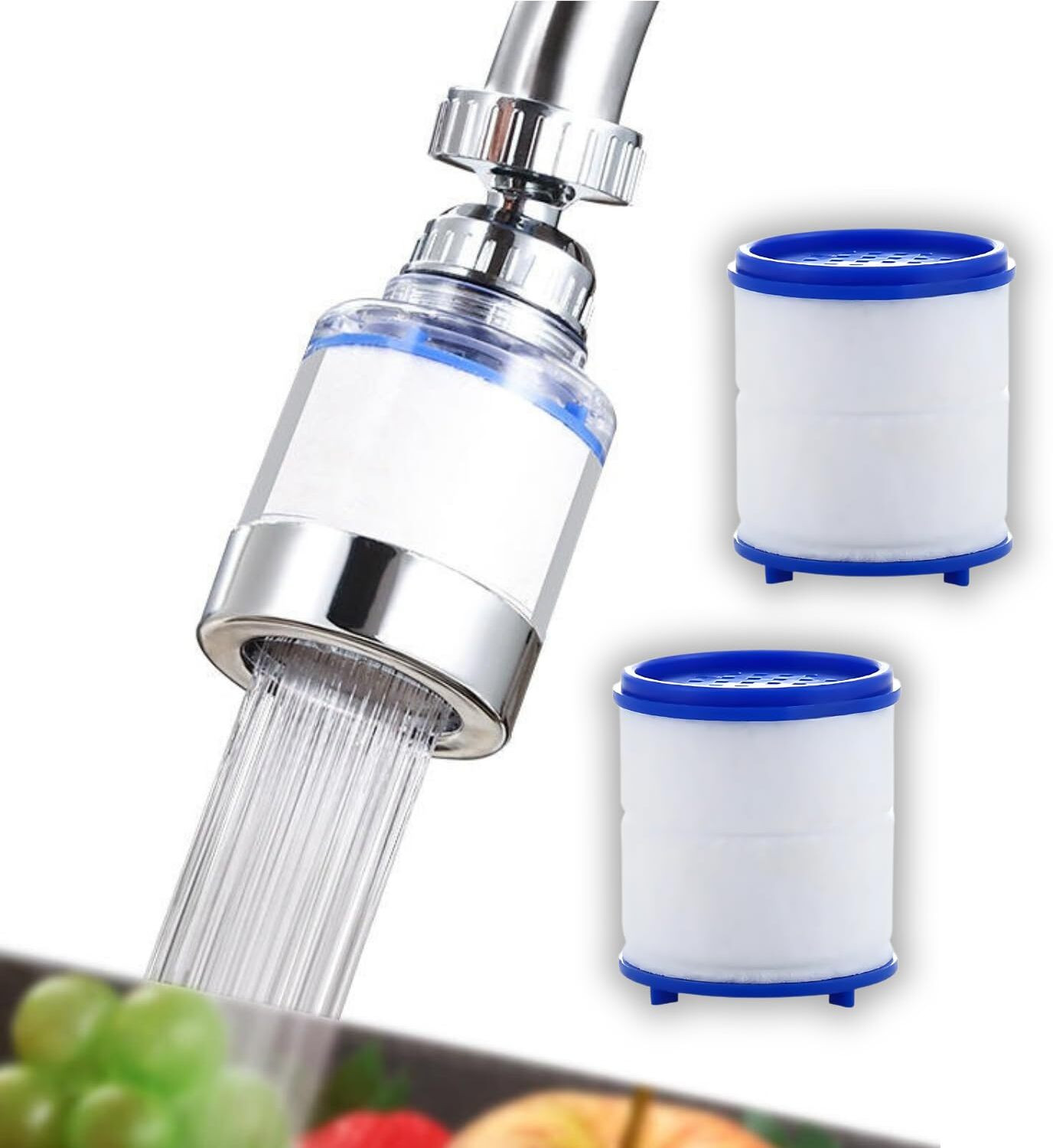 vavsu 360° Rotatable Water Faucet Filter with 2 Replaceable PP Cotton Filter Element Tap Mount Water Filter image 1