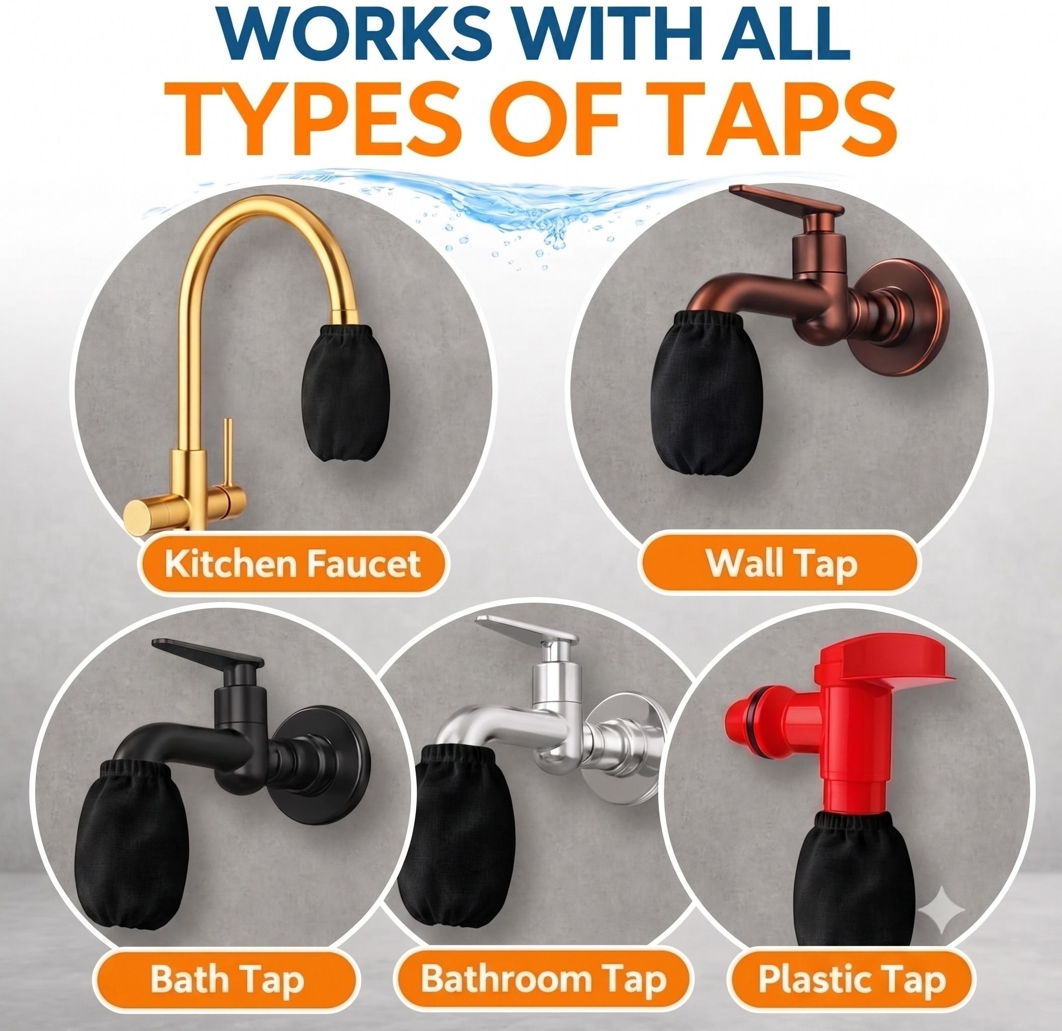 Black Elastic Tap Filter (Pack of 6): Reusable Double Layer Cotton Cloth Tap Mount Water Filter-image-47