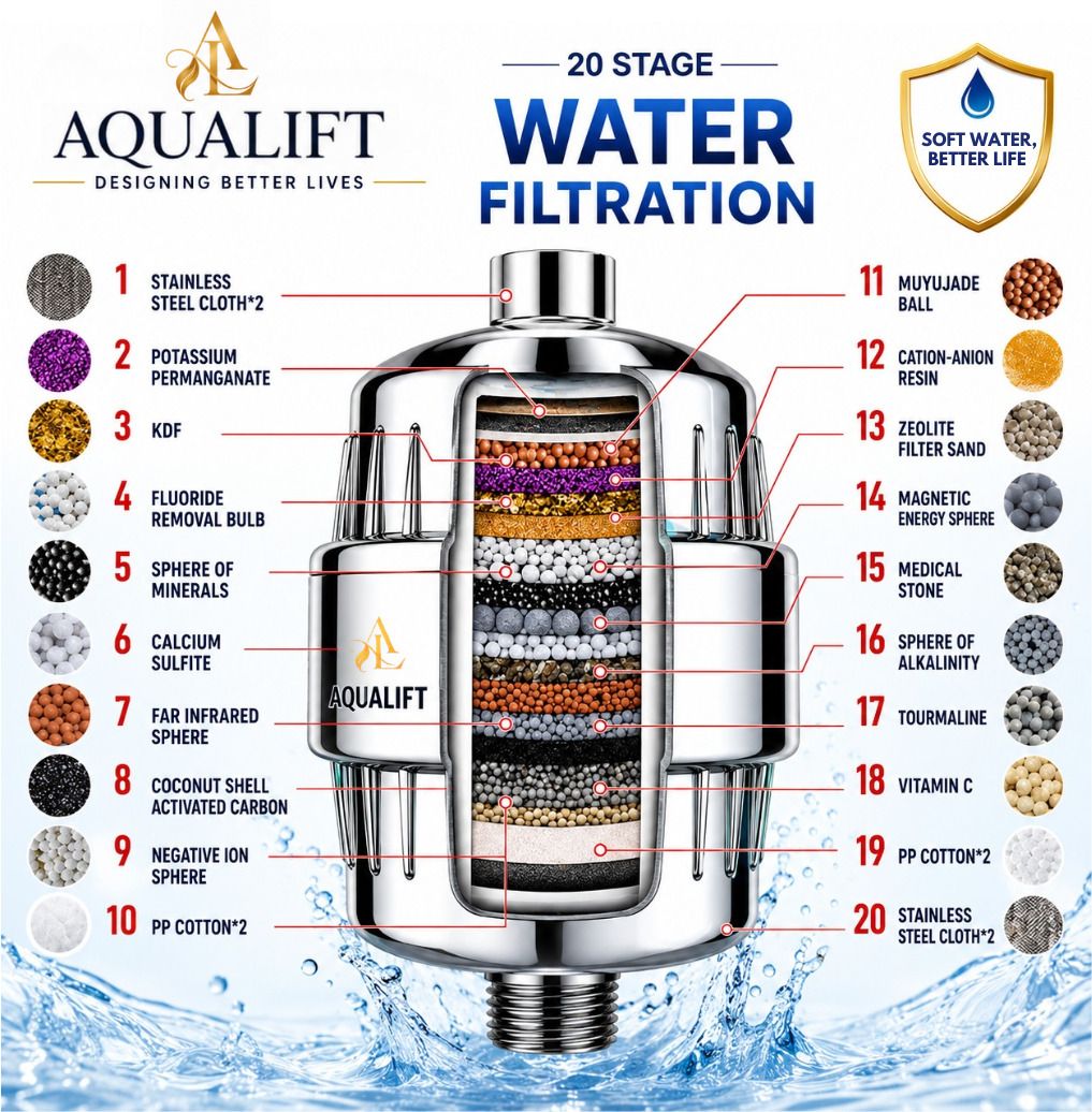 aqualift by aqualift 20 Stage Shower filter Cartridge water softener for hard water Solid Filter Cartridge-picture-10