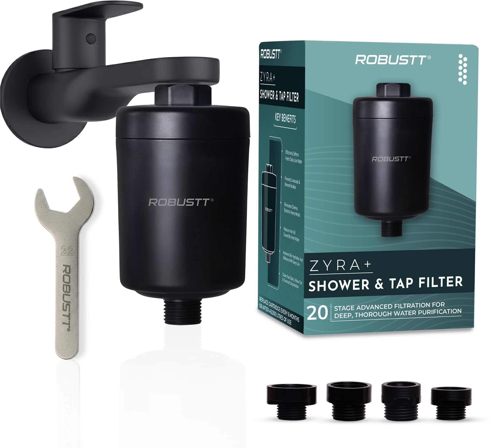 robustt Zyra+ 20-Stage Shower Cleaner | Reduces Hair Fall for (Municipal/Metro Aqua) Tap Mount Water Filter-picture-12