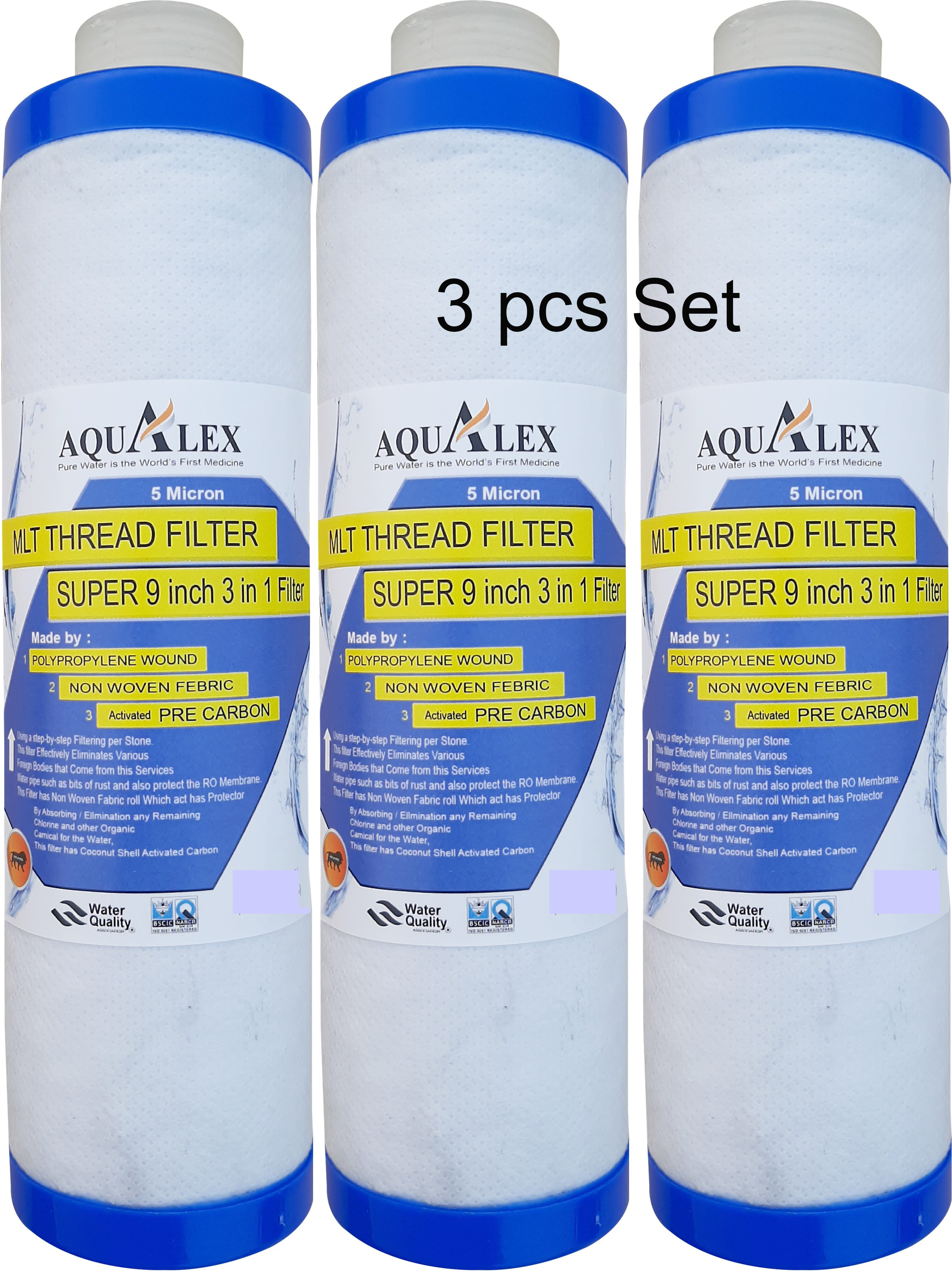 aqualex Pokar RO, 3pc MLT filter Cartridge 9 inch. 3 in 1 Multilayered Tap Mount Water Filter image 1
