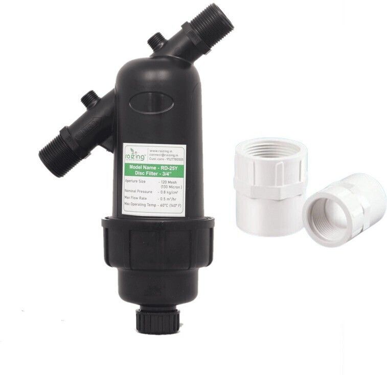 Premium Quality Combo Disc Filter 3/4 Inch (25 mm ) With Two UPVC FTA | Industrial Filter (Y-Type Filter) | 120 Mesh or 130 Micron | R.O. Filter, Garden Lawn, Drip Irrigation Filter, Home or Apartment, Water Tank Filter | Made in India Tap Mount Water Filter
