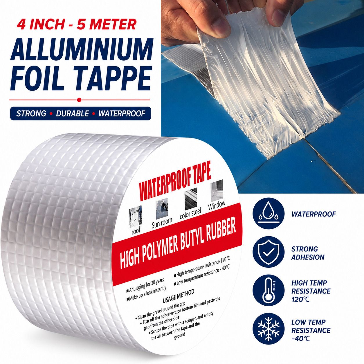 nestify Aluminium Foil Tape Waterproof Repair Tape for Pipe Leakage Roof Water Leakage Protection Tape-picture-13