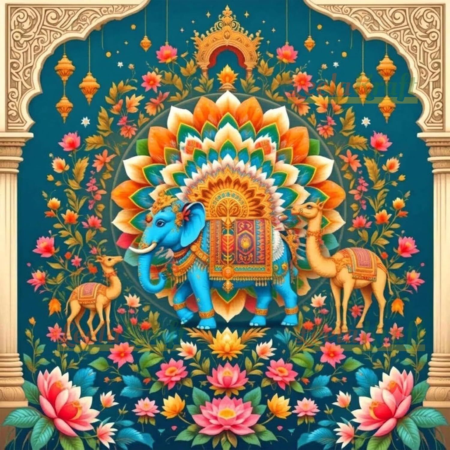 leela kraft Elephant Traditional Decor Backdrop Cloth (5x5 ft) Traditional Tapestry-picture-39