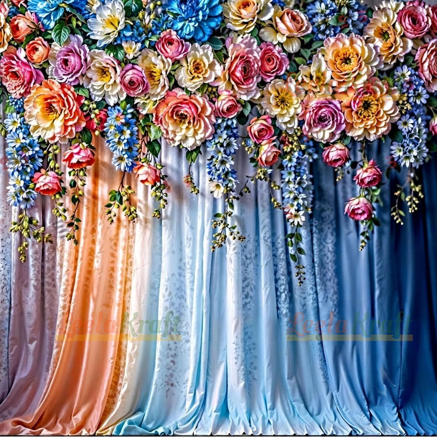 leela kraft Wedding Blue Traditional Decor Backdrop Cloth (5x5 ft) Traditional Tapestry-picture-34