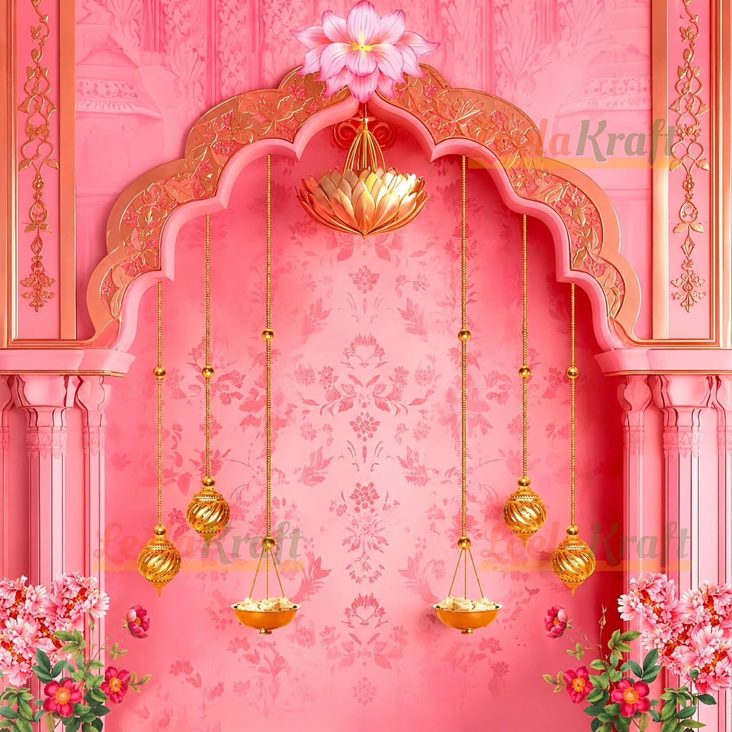 Pink Arch Wedding Decor Backdrop Cloth (5x5 ft) Wedding Tapestry-image-33