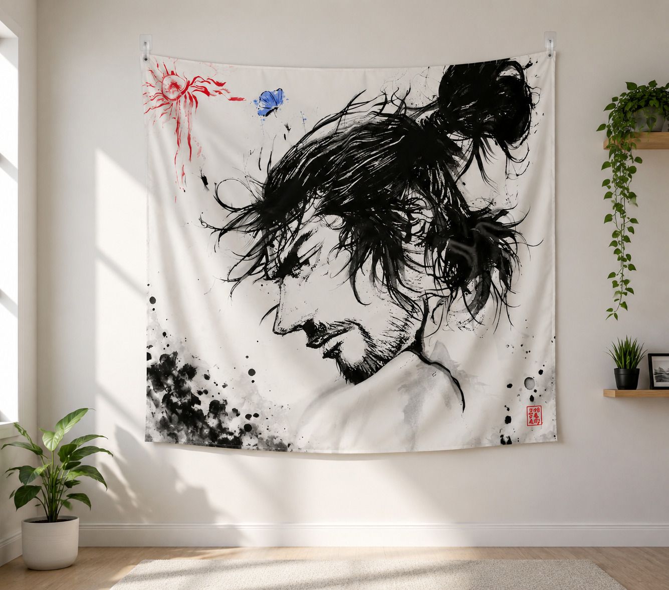 zoro Samurai Ink Art Tapestry 5x5 Anime | Samurai | Japanese Ink Art Tapestry-picture-21