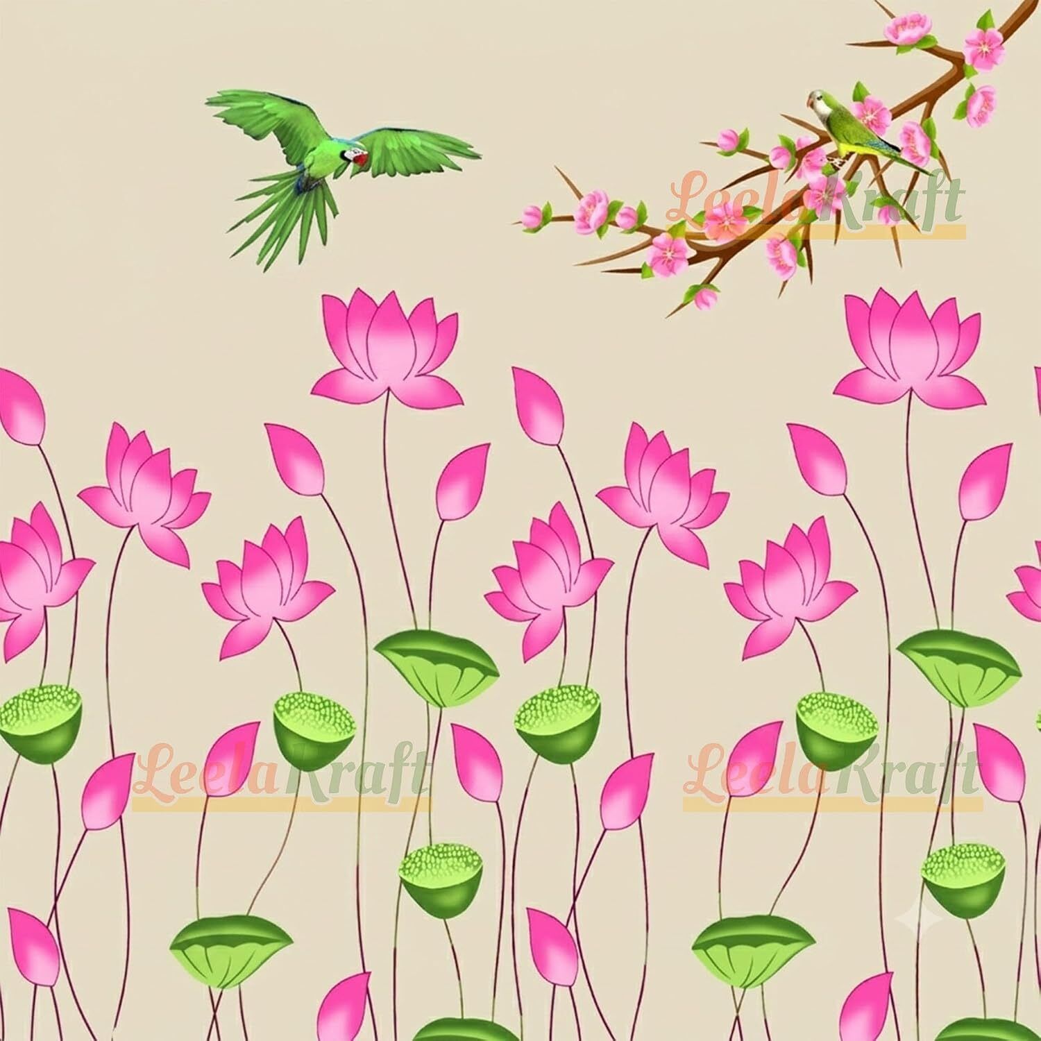leela kraft Lotus Seed Parot Traditional Decor Backdrop (5x5 ft) Traditional Tapestry-picture-15