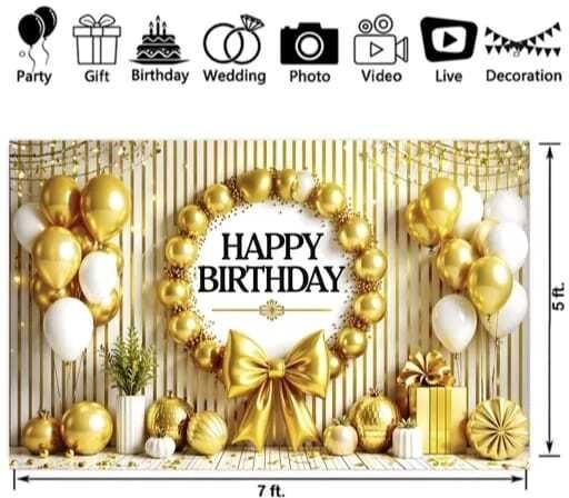 keshvee Birthday Party Background, Luxury Birthday, Luxury White & Gold Birthday, Tapestry-picture-30