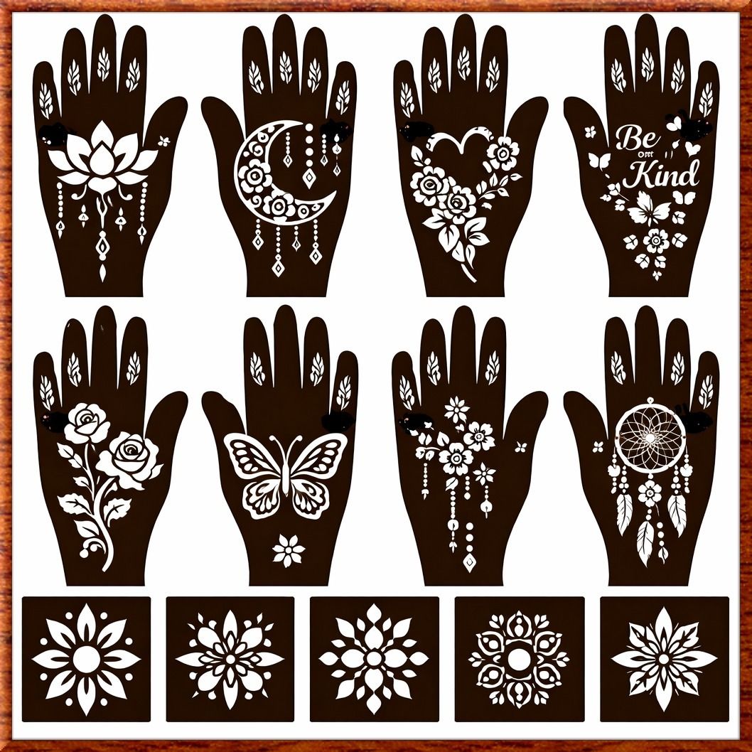 sadiksha Bridal Lotus Mehndi Stencil | Both Hands Arabic Henna Tattoo Design Template-picture-41