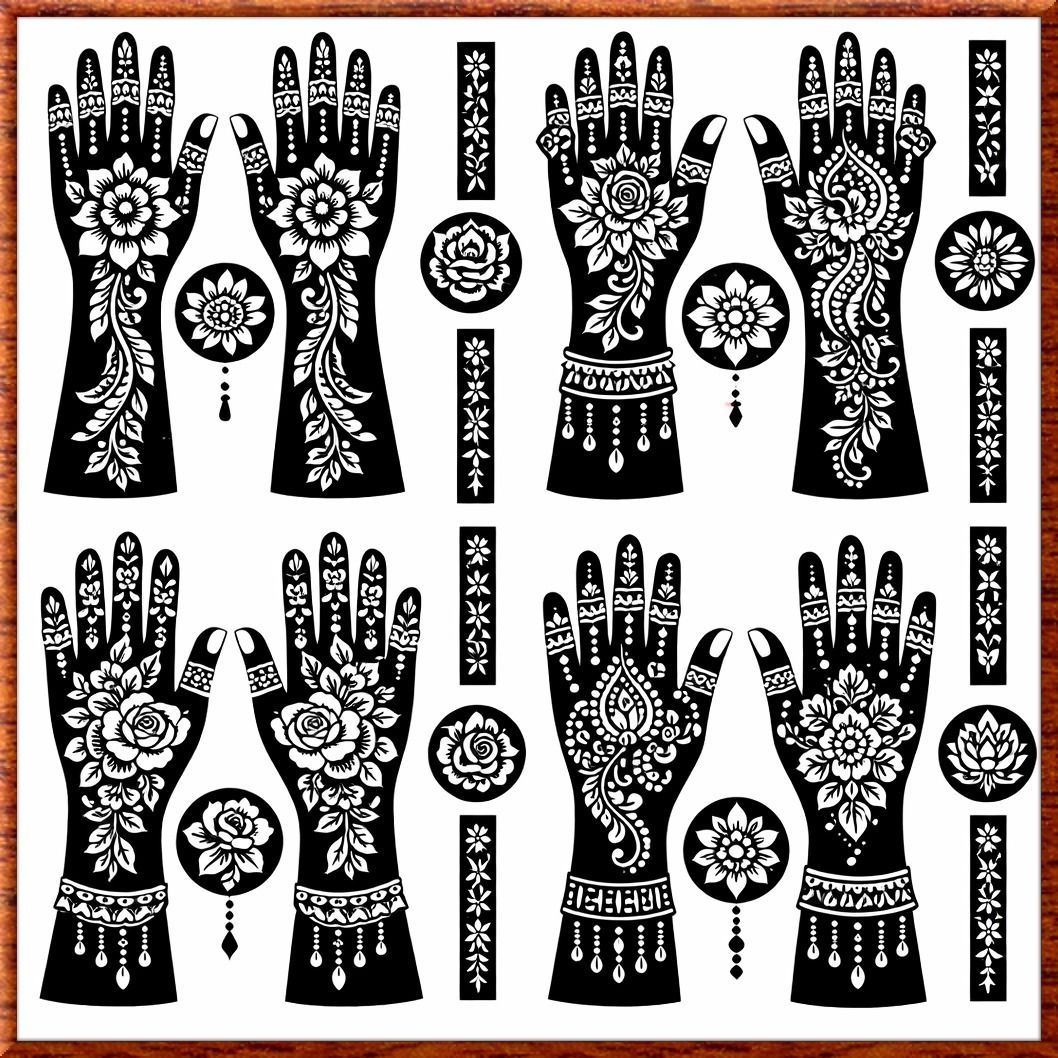 Floral Arabic Mehndi Stencil for Hands | Bridal Henna Tattoo Design Template-image-7