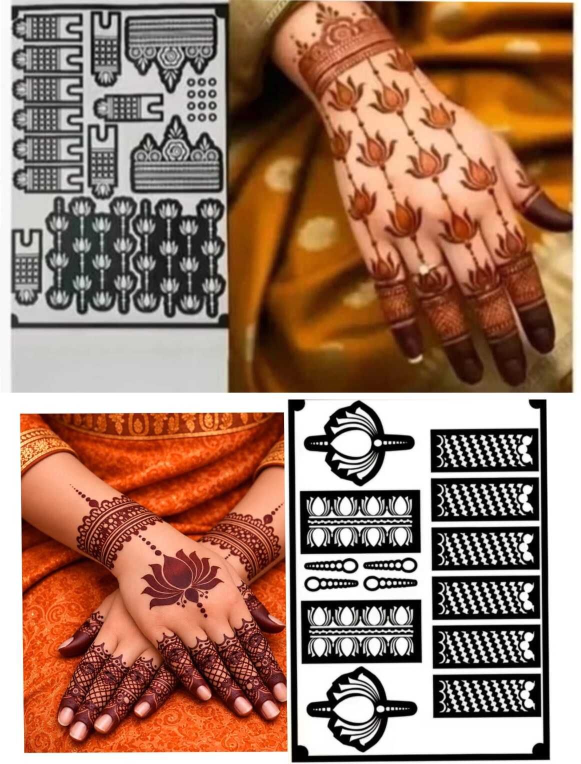 rosh fashion Pack of 2 Henna mehndi stencils floral designs for women, girls-picture-12