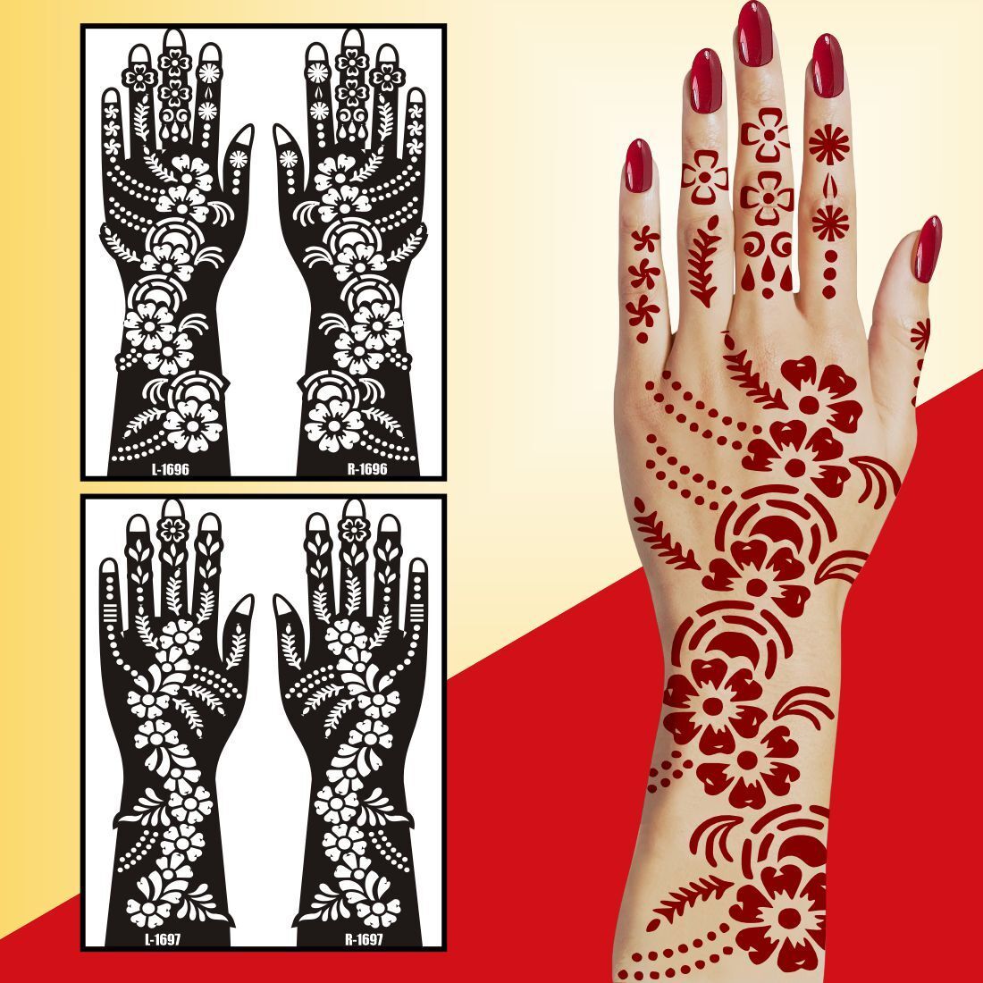 Decorative Floral Bloom Mehndi Stencil Sticker Collection – Complete Full Hand-image-8