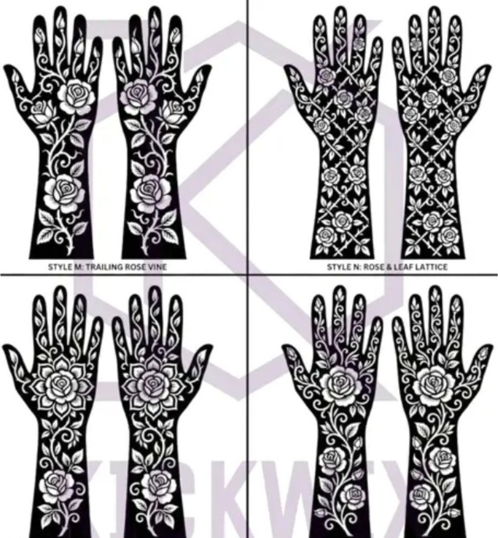 akkad Hibiscus Floral Full Hand Mehndi Stencil Set-picture-45