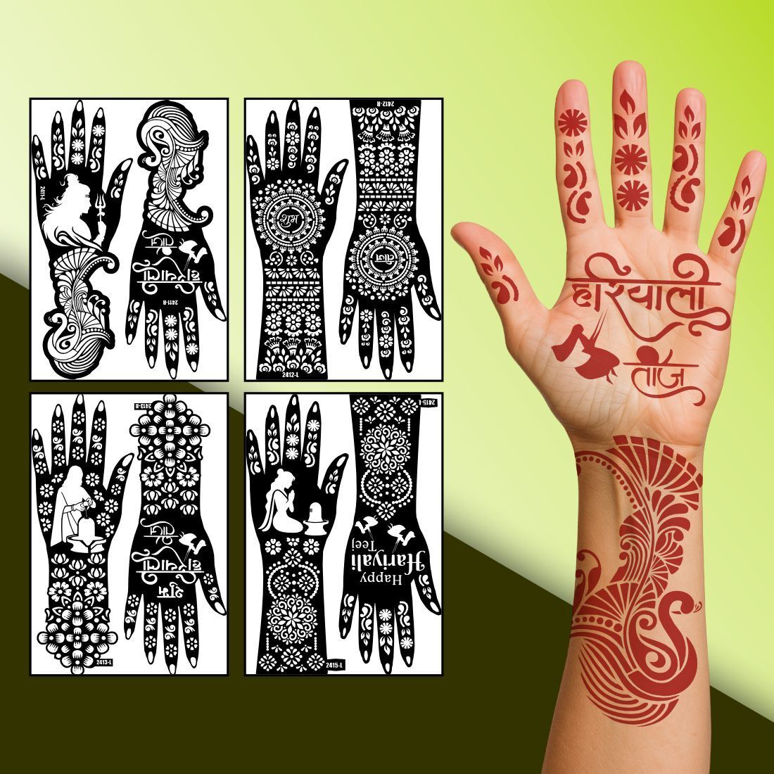 temporary tattoowala Hariyali Teej Full Hand Mehndi Stencil Set-picture-45