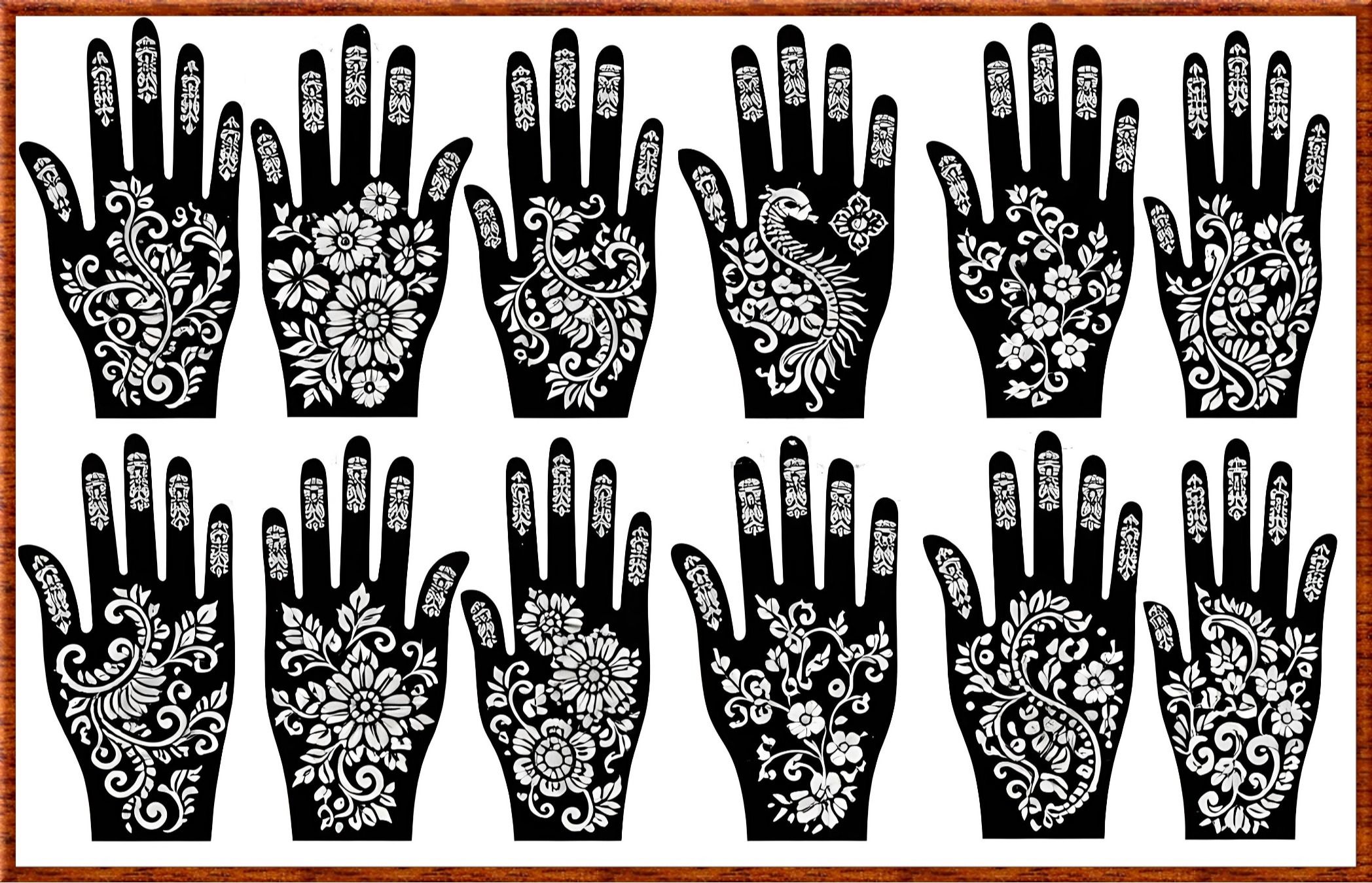 Floral Arabic Mehndi Stencil for Hands | Bridal Henna Tattoo Design Template-image-8