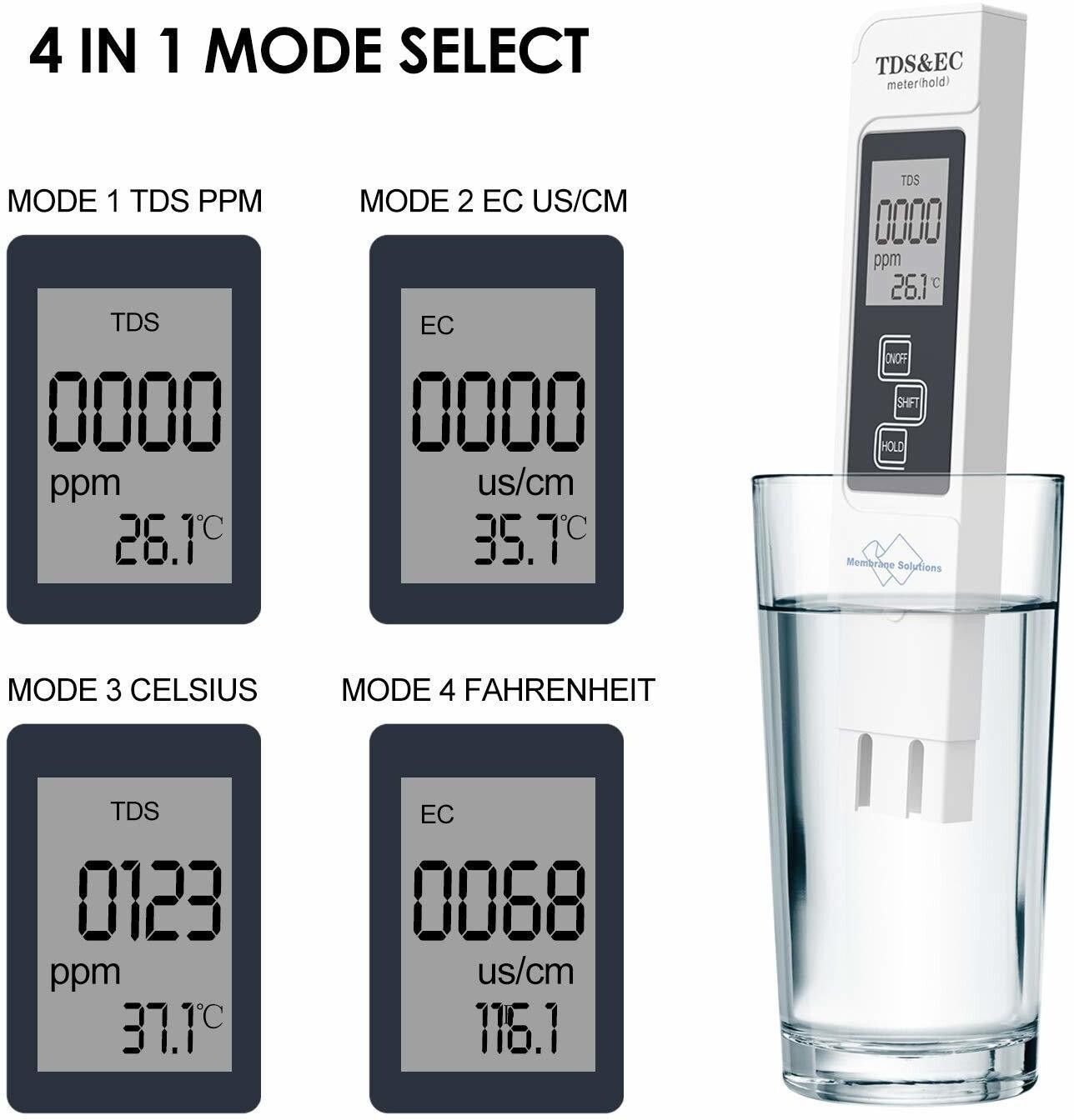 TDS EC Meter Digital Water Test Meter, TDS Temperature & Conductivity Meter 3 in 1, 0-9999 ppm Digital TDS Meter-image-48