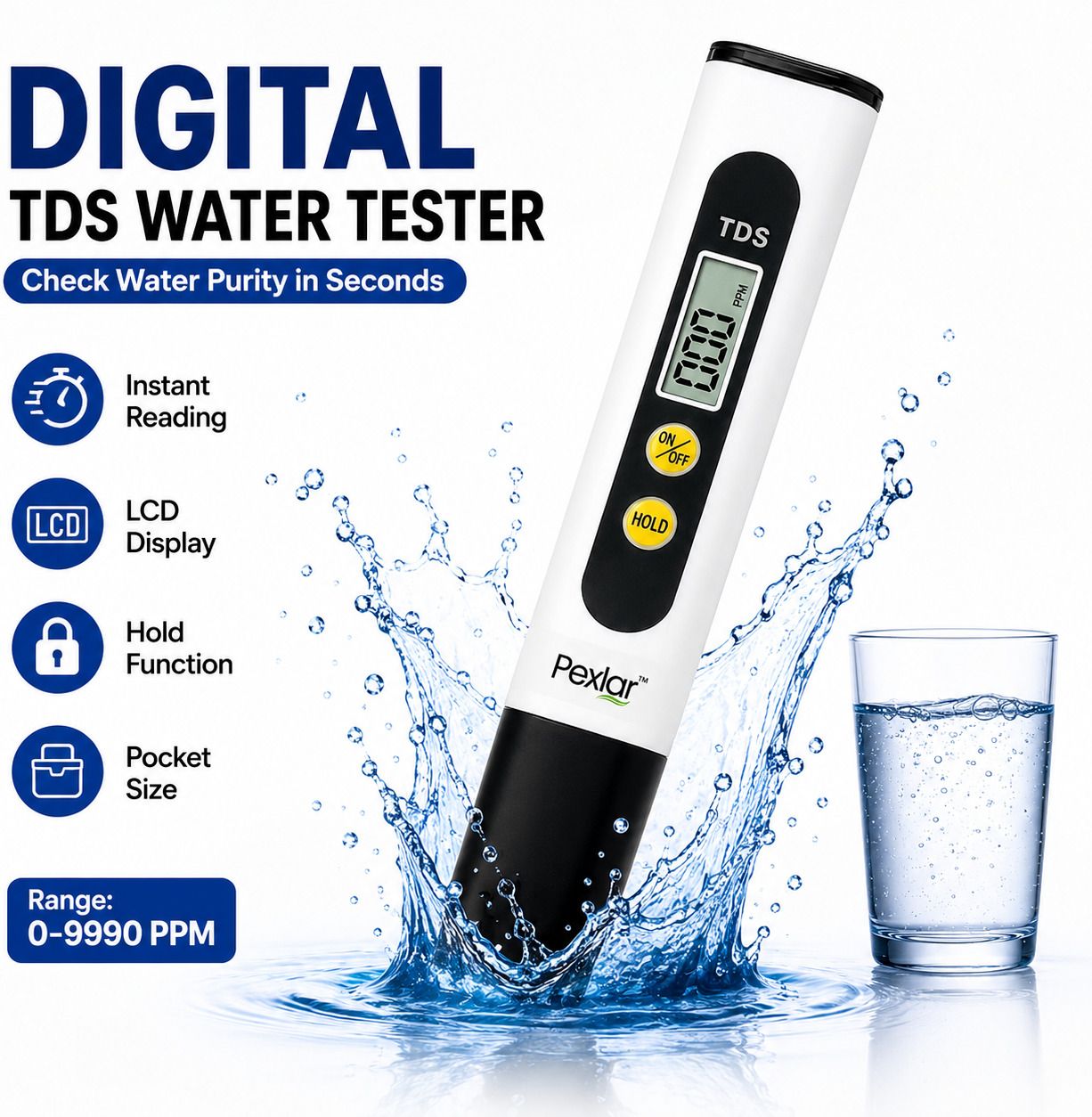 Digital TDS Meter for Water Testing | 0-9990 PPM | LCD Display & Hold Feature Digital TDS Meter-image-38