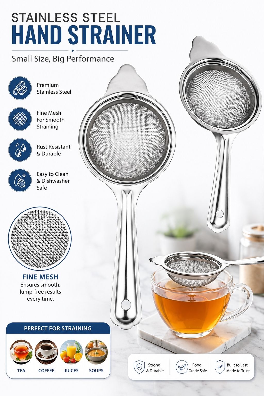 priti Stainless steel hands strainer Tea Strainer-picture-22
