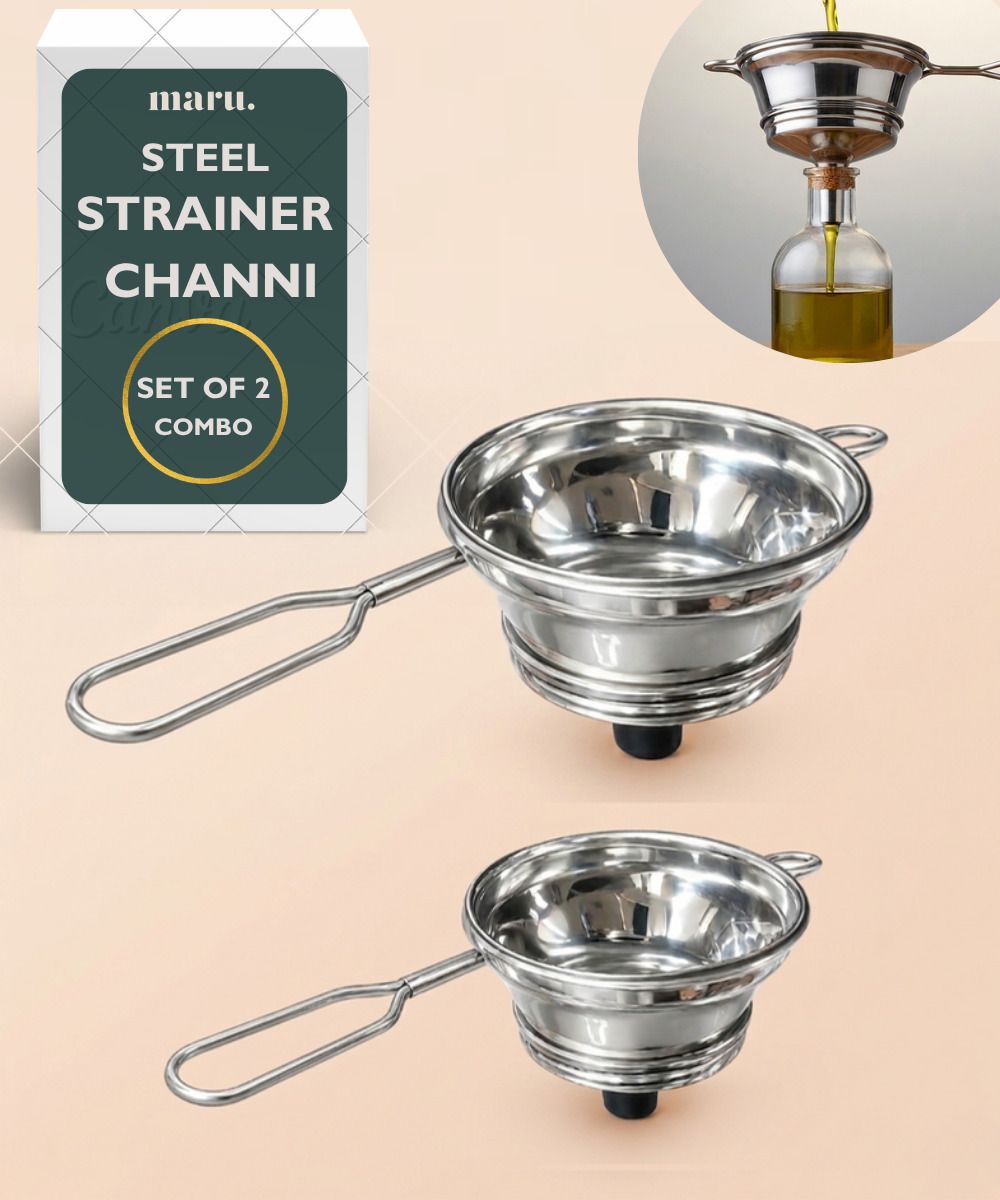 MARU Steel Strainer/Channi Set of 2, Fine Mesh Built-In Funnel for Narrow Bottle Tea Strainer-picture-24