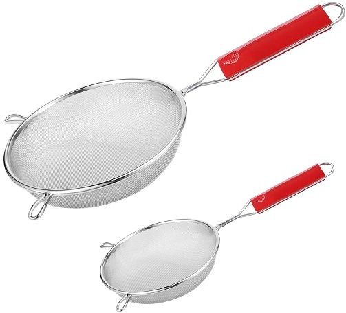 mojostore Stainless Steel Fine Mesh Strainer Set of 2, Red Handle Kitchen Sieve Strainers Tea Strainer-picture-19