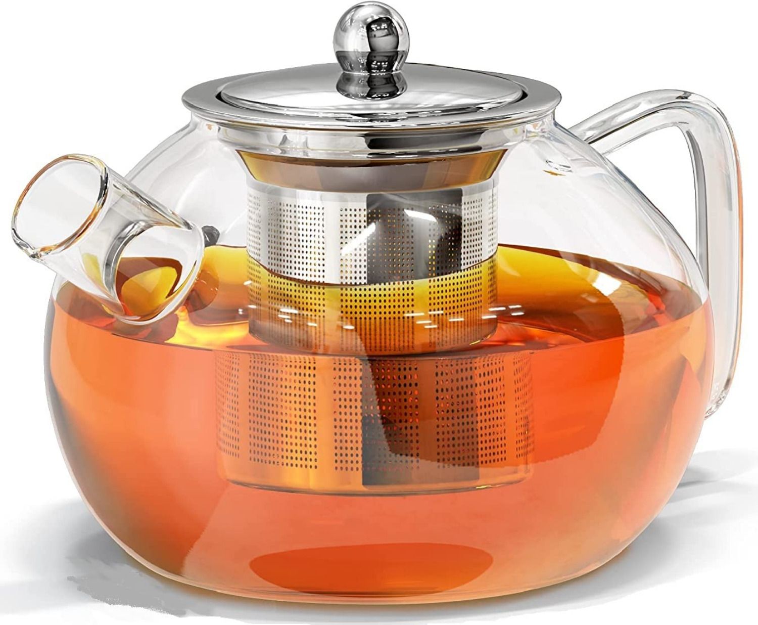 Glass Tea Pot with Steel Infuser Lid Handle Spout Transparent Durable Brew Tea Urn