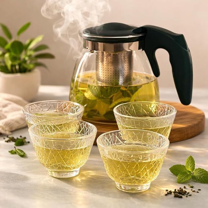 Clear Glass Tea Kettle with Removable Tea Infuser and 100ML 4 Glass Cups Tea Urn-image-26