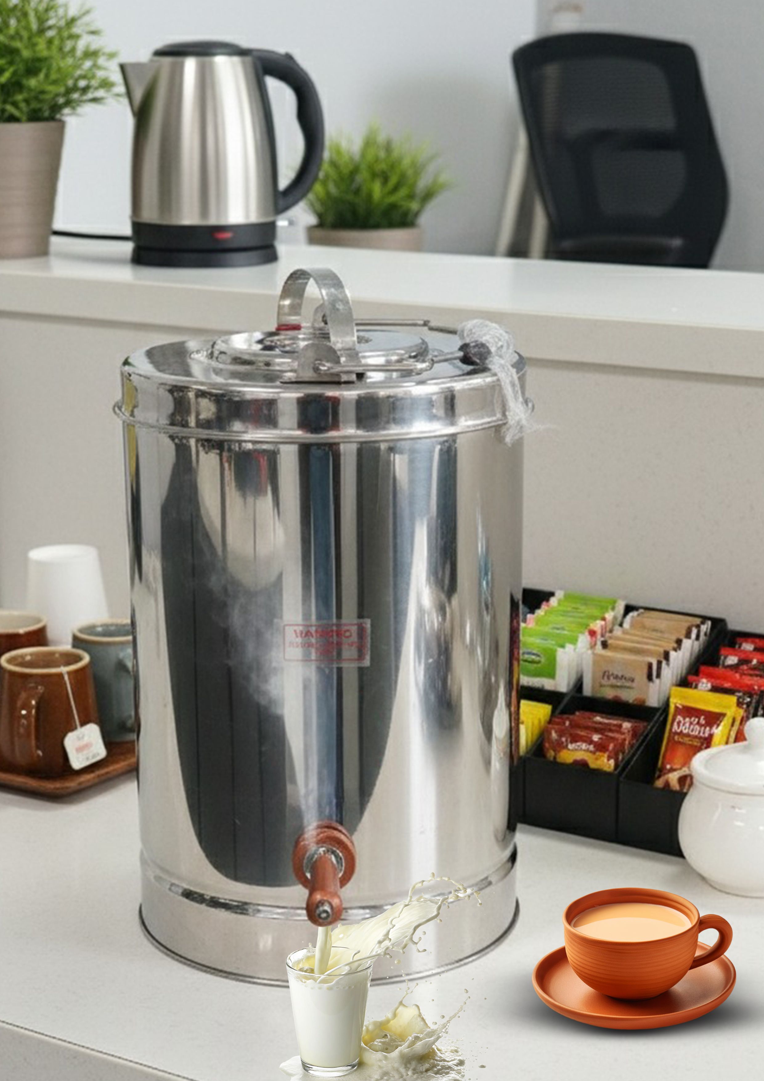 Stainless Steel Hot Water & Tea Dispenser 15L with Wooden Tap for Office Tea Urn