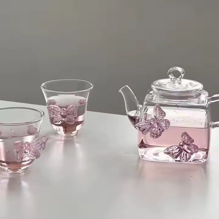 ryshopestore Glass Teapot Set with Butterfly Design Tea Urn-picture-37