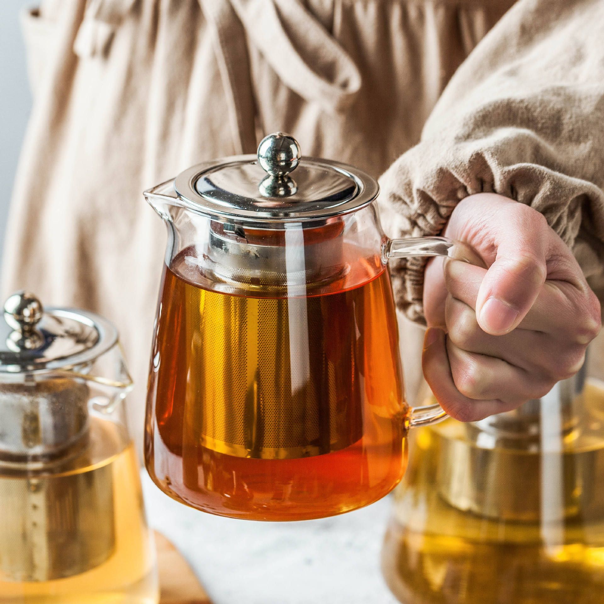 Heat Resistant Glass Teapot with Stainless Steel Tea Infuser & Lid Tea Urn