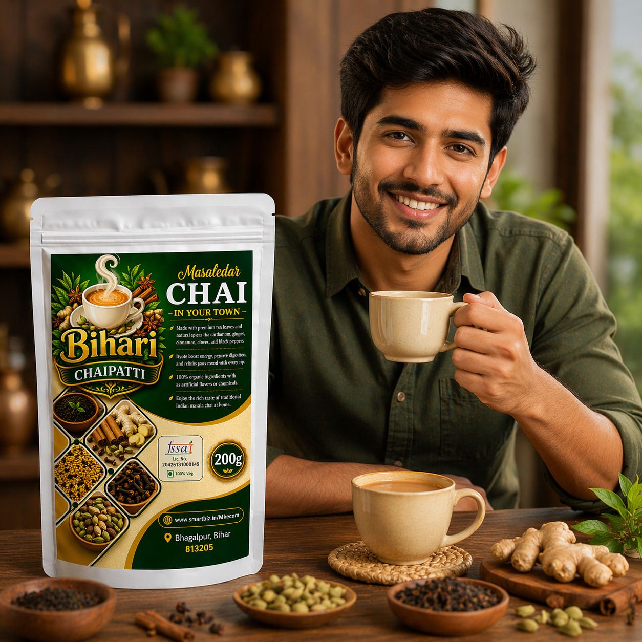 Adrak, Elaichi, Laung, Tulsi, Dalchini, Kali Mirch & Premium Tea Leaves Tea Urn-image-1