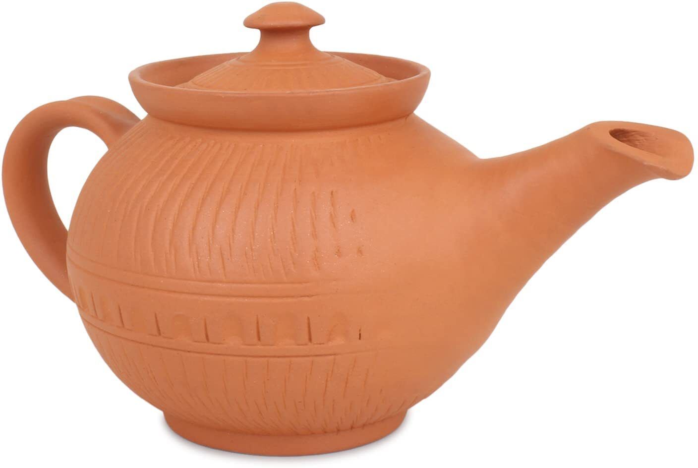 Handcrafted Terracotta Tea Pot with Lid | Natural Clay Teaware Tea Urn-image-10