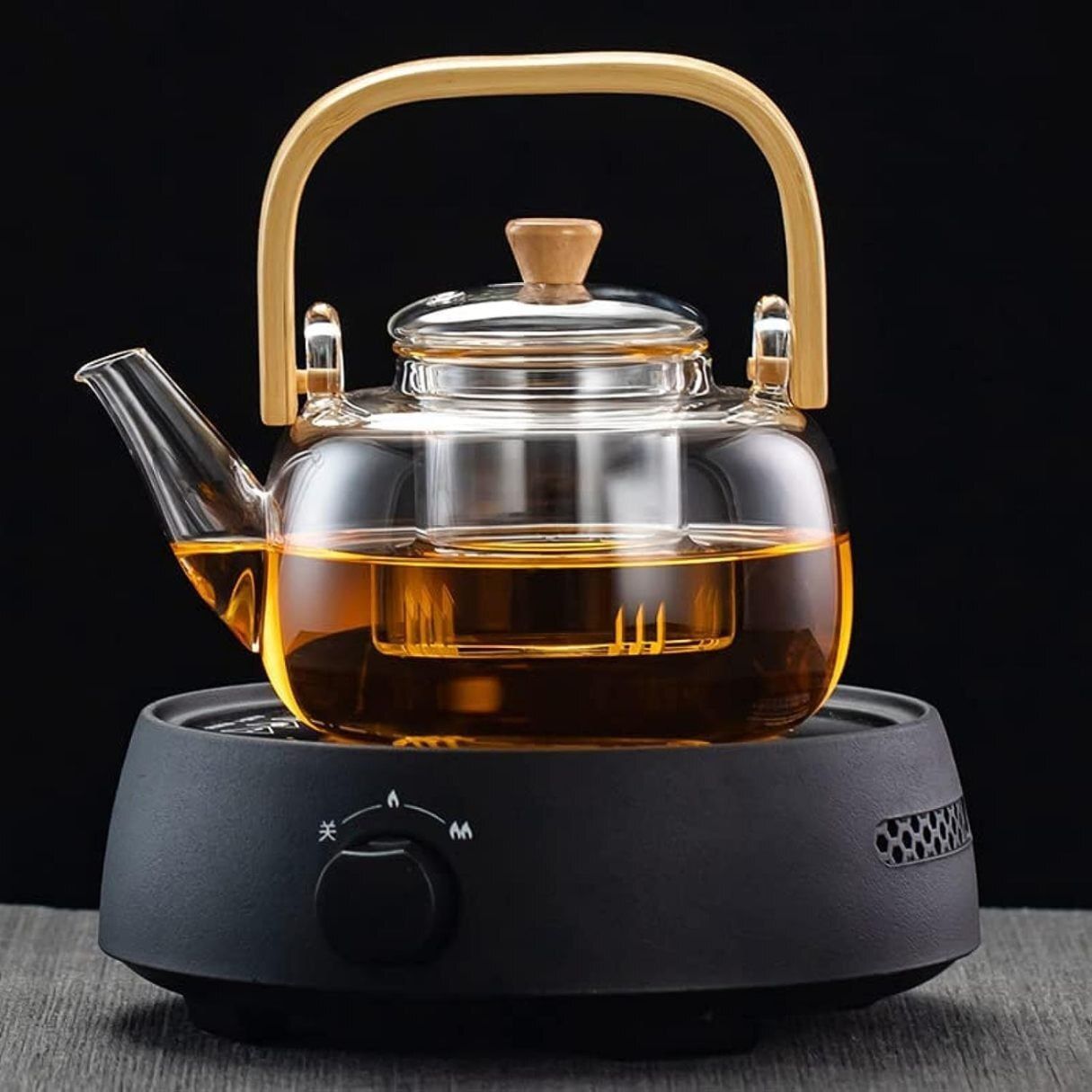 Handcrafted Borosilicate Glass Teapot with Wooden Handle & Infuser – 900ml Tea Urn