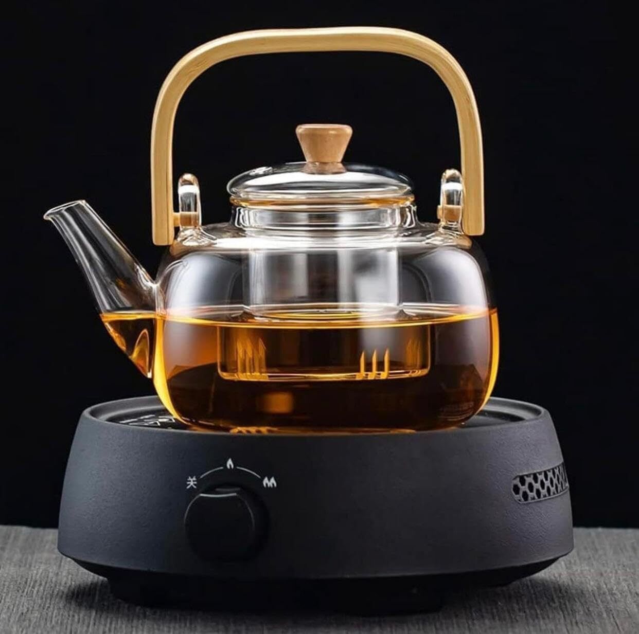 DealGuru01 Glass Tea Kettle with Wooden Handle & Infuser 1000 ML Tea Urn