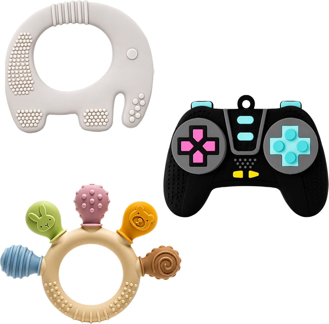 Baby Gum Massage Wooden Ring and Multi Texture Silicone Teether 2 PCS Set-ME1 Teether-image-20
