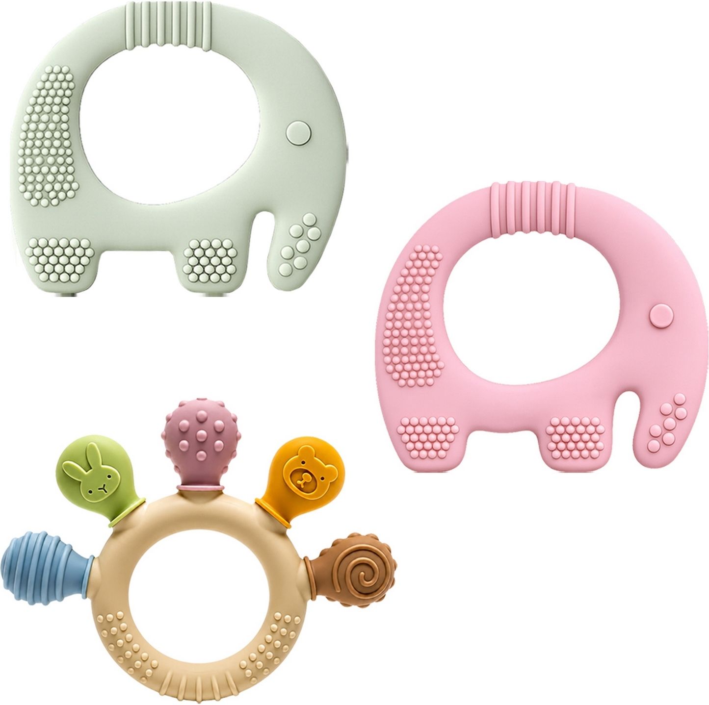 Baby Silicone Teether Combo 3Pcs Elephant Round Ring BPA Free Chew Toy Set-VN3 Teether-image-38