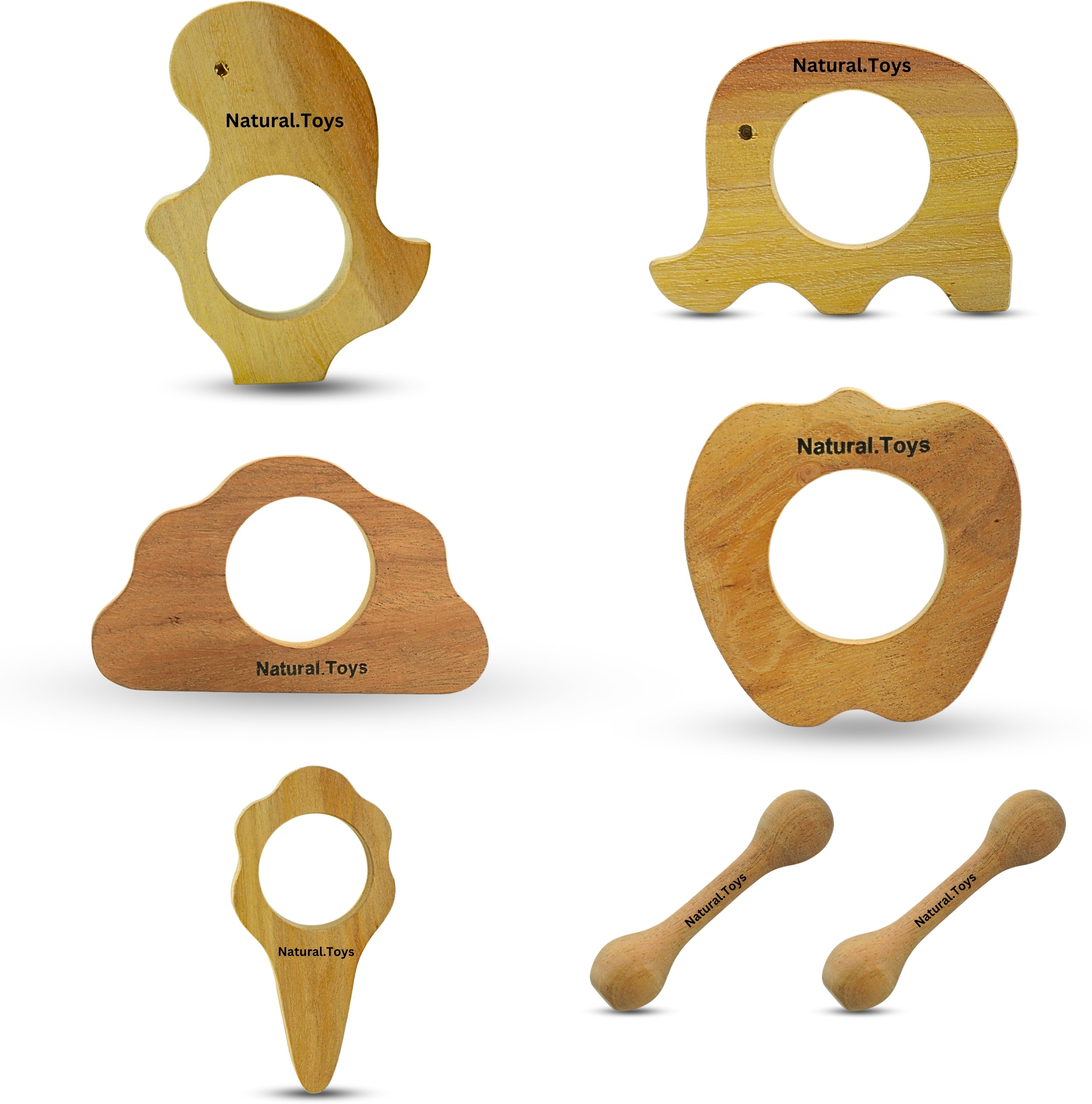 Wooden Teether Combo 5 Pc Teether With 2 Pc Soother for kids Teether-image-1