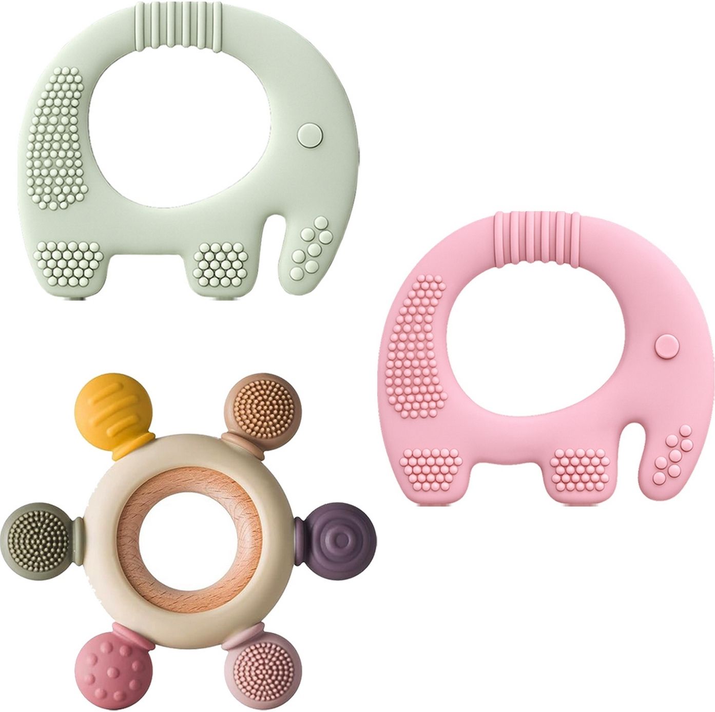 Baby Silicone Teether Combo 3Pcs Elephant Round Ring BPA Free Chew Toy Set-GS3 Teether-image-3