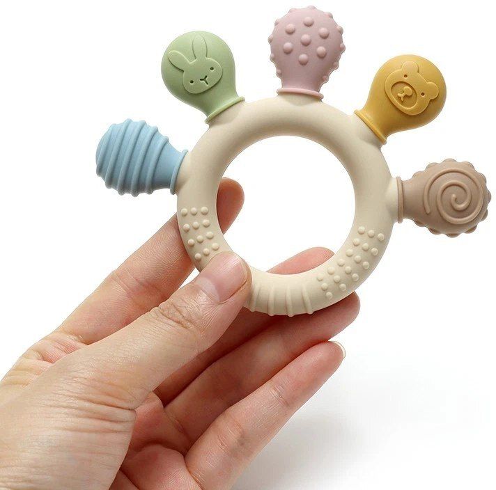 Soft Silicone Baby Teething Ring Toy with Textures and MultiShapes for Infants Teether-image-29