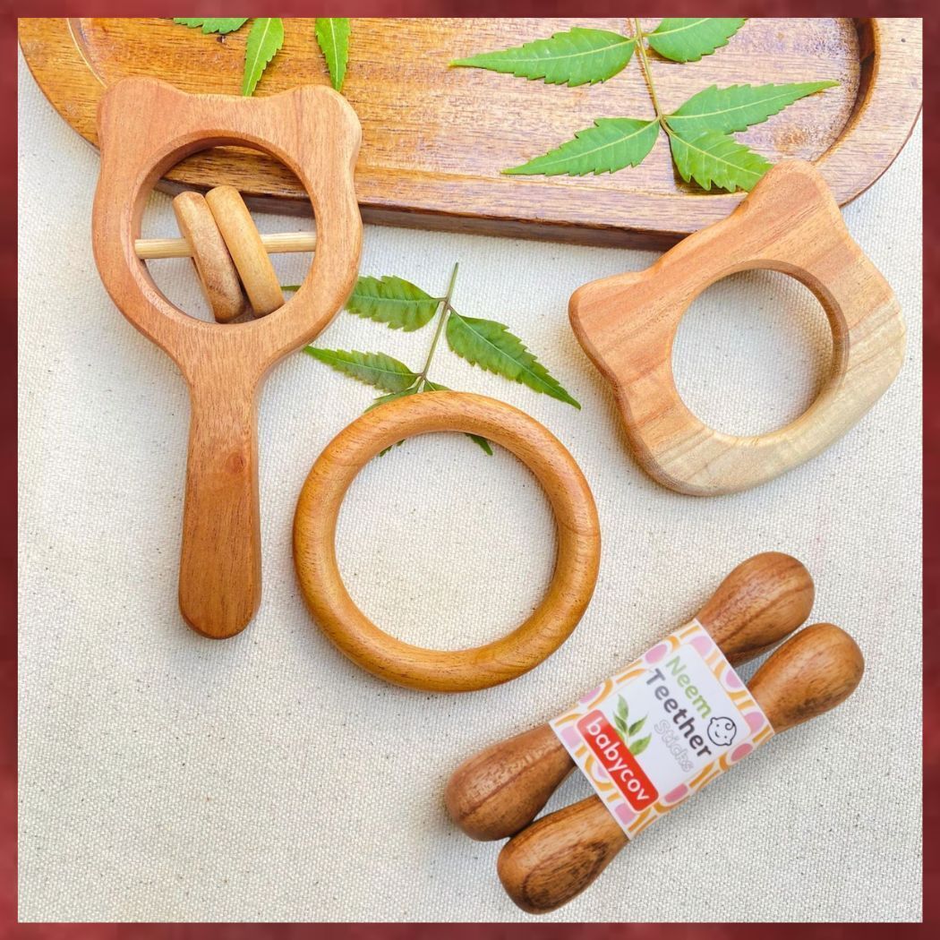 babycov Organic Wooden Baby Teether Set of 5 – Smooth, Safe & Easy to Hold Teether-picture-21