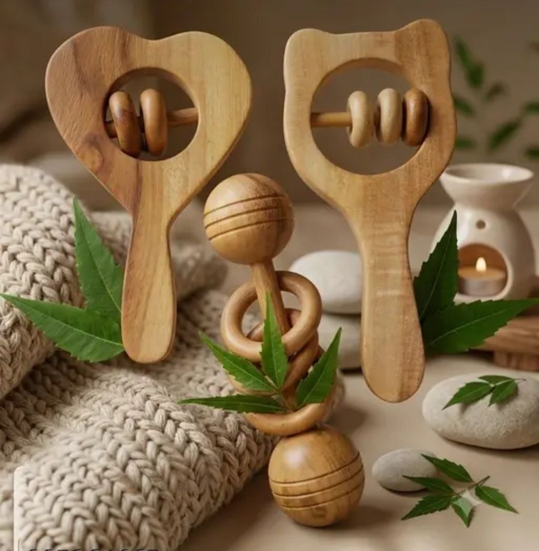 rana creation mart Pure neem wood teether rattles for kids pack of 3 in different shape Teether and Feeder-picture-12